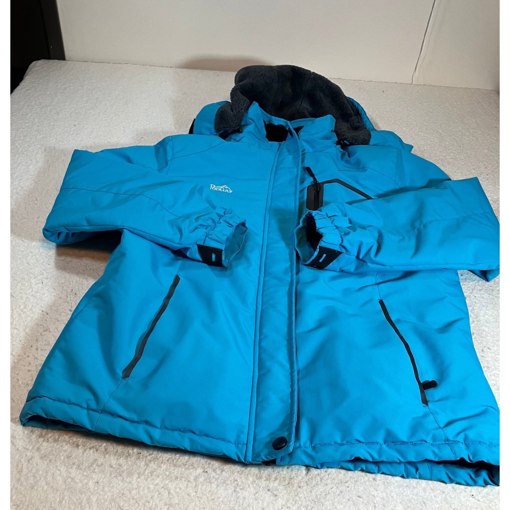 Pooluly Women Ski Jacket Blue Waterproof Windproof Winter Snow Coat Size L